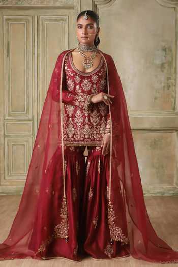 Label Niti Bothra Zar-Rang Maroon Kurta Sharara Set 