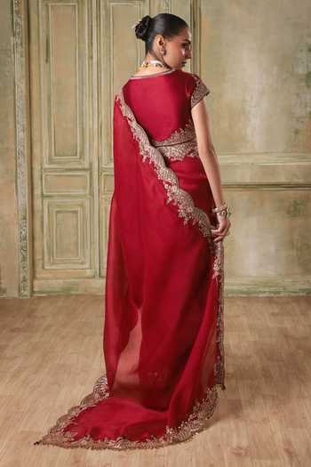 Label Niti Bothra Zar-Rang Maroon Scallop Border Saree Set 