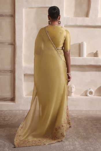 Label Niti Bothra Zar-Rang Olive Green Resham Saree Set 
