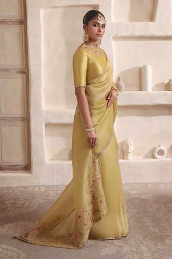 Label Niti Bothra Zar-Rang Olive Green Resham Saree Set 