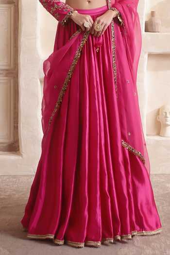 Label Niti Bothra Fuchsia Silk, Organza Round Neck Zar-rang Pink Lehenga Set Online at Aza Fashions Label Niti Bothra_Fuchsia Silk, Organza Round Neck Zar-rang Pink Lehenga Set _Online_at_Aza_Fashions