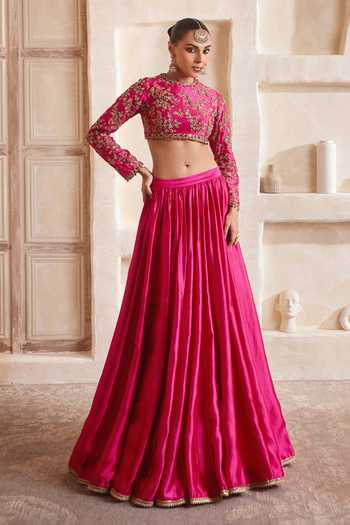 Buy Label Niti Bothra Fuchsia Silk, Organza Round Neck Zar-rang Pink Lehenga Set Buy_Label Niti Bothra_Fuchsia Silk, Organza Round Neck Zar-rang Pink Lehenga Set