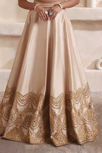 Label Niti Bothra Beige Silk, Organza Embroidery, Zari, Tassels Zar-rang Ivory Scallop Lehenga Set Online at Aza Fashions Label Niti Bothra_Beige Silk, Organza Embroidery, Zari, Tassels Zar-rang Ivory Scallop Lehenga Set _Online_at_Aza_Fashions