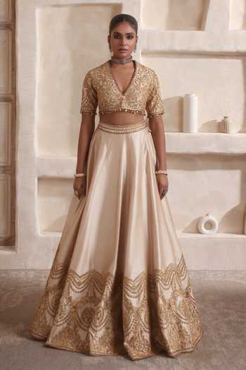 Buy Label Niti Bothra Beige Silk, Organza Embroidery, Zari, Tassels Zar-rang Ivory Scallop Lehenga Set Online at Aza Fashions Buy_Label Niti Bothra_Beige Silk, Organza Embroidery, Zari, Tassels Zar-rang Ivory Scallop Lehenga Set _Online_at_Aza_Fashions