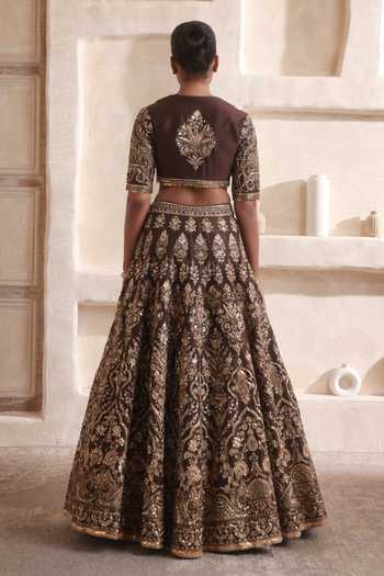 Label Niti Bothra Zar-Rang Brown Jaal Lehenga Set 