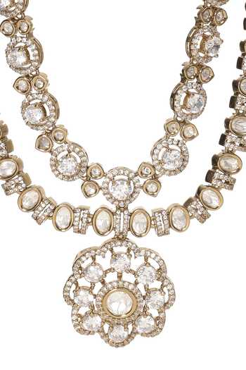 Preeti Mohan_Silver Plated Mansi Polki Layered Necklace Set _at_Aza_Fashions