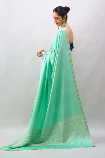 Mint N Oranges Border Woven Saree With Unstitched Blouse Piece 