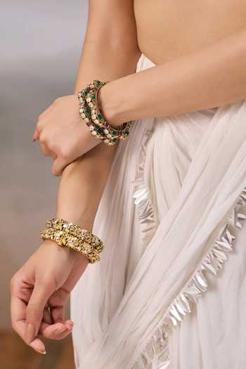 Shop_Preeti Mohan_Green Radhika Red And Polki Pair Of Bangles _Online_at_Aza_Fashions
