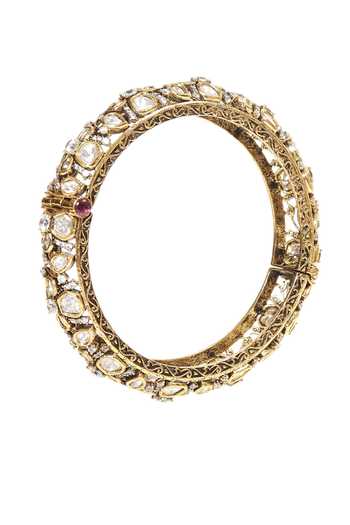 Preeti Mohan_Gold Plated Menka Antique Finish Polki Pair Of Bangles _Online_at_Aza_Fashions