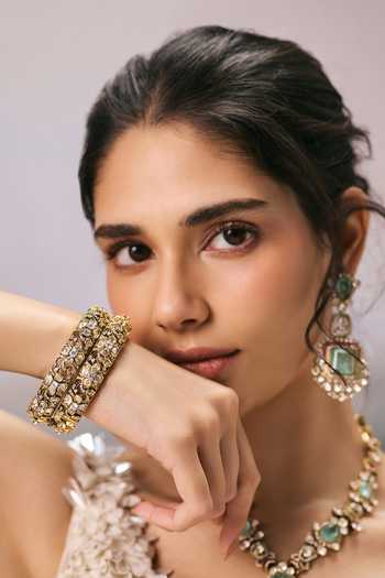 Buy_Preeti Mohan_Gold Plated Menka Antique Finish Polki Pair Of Bangles _Online_at_Aza_Fashions