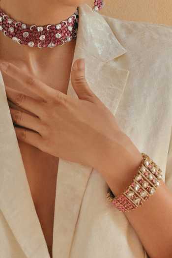 Shop Preeti Mohan Pink Menka Rose Cut Bracelet Online at Aza Fashions Shop_Preeti Mohan_Pink Menka Rose Cut Bracelet _Online_at_Aza_Fashions