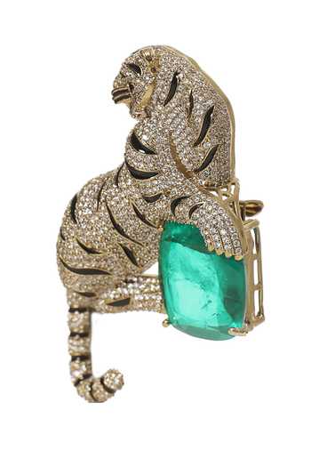 Shop Preeti Mohan Green Niharika Moissanite Brooch Online at Aza Fashions Shop_Preeti Mohan_Green Niharika Moissanite Brooch _Online_at_Aza_Fashions