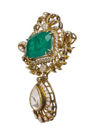 Preeti Mohan Gold Plated Ikantika Green Moissanite Brooch Online at Aza Fashions Preeti Mohan_Gold Plated Ikantika Green Moissanite Brooch _Online_at_Aza_Fashions