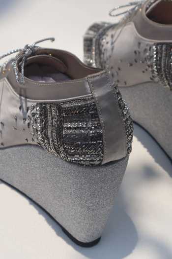 Shradha Hedau Footwear Couture Silver Saanvi Embroidered Wedge Sneakers Online at Aza Fashions Shradha Hedau Footwear Couture_Silver Saanvi Embroidered Wedge Sneakers _Online_at_Aza_Fashions