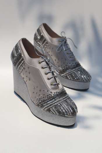 Shradha Hedau Footwear Couture Saanvi Embroidered Wedge Sneakers 
