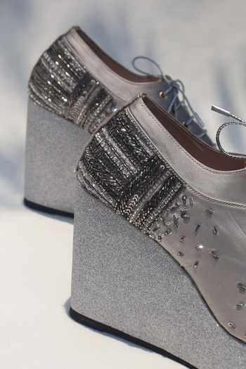 Shradha Hedau Footwear Couture Silver Saanvi Embroidered Wedge Sneakers at Aza Fashions Shradha Hedau Footwear Couture_Silver Saanvi Embroidered Wedge Sneakers _at_Aza_Fashions