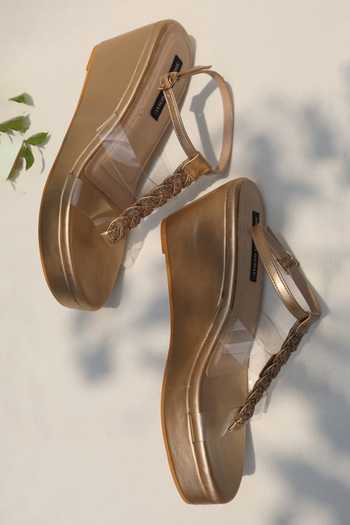 Shradha Hedau Footwear Couture Brown Amara Transparent Strap Wedges Online at Aza Fashions Shradha Hedau Footwear Couture_Brown Amara Transparent Strap Wedges _Online_at_Aza_Fashions