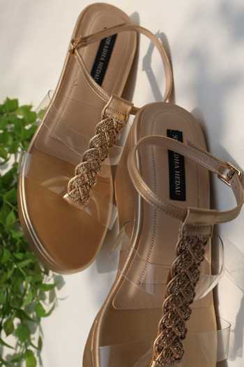 Buy Shradha Hedau Footwear Couture Brown Amara Transparent Strap Wedges Online at Aza Fashions Buy_Shradha Hedau Footwear Couture_Brown Amara Transparent Strap Wedges _Online_at_Aza_Fashions