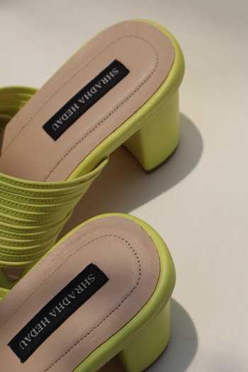 Shradha Hedau Footwear Couture Lime Inara Shell Block Heels Online at Aza Fashions Shradha Hedau Footwear Couture_Lime Inara Shell Block Heels _Online_at_Aza_Fashions