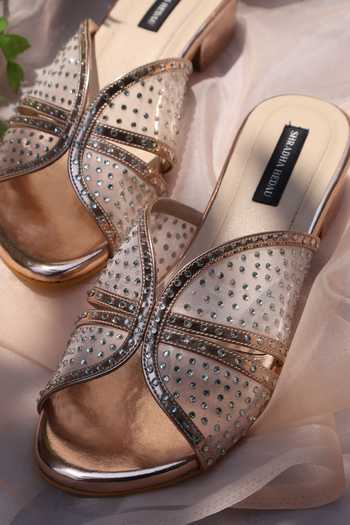 Shop_Shradha Hedau Footwear Couture_Rose Gold Cia Handcrafted Heels _Online_at_Aza_Fashions