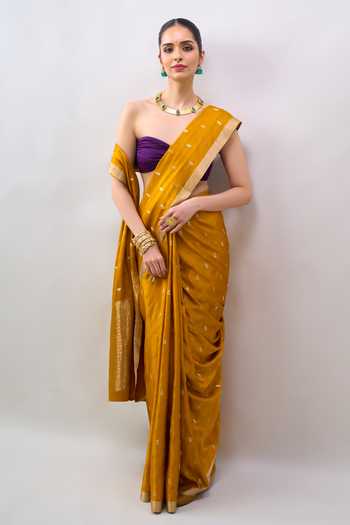 Mint N Oranges Handwoven Saree With Unstitched Blouse Piece 