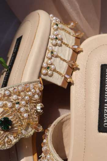 Shradha Hedau Footwear Couture Beige Charu Embellished Block Heels Online at Aza Fashions Shradha Hedau Footwear Couture_Beige Charu Embellished Block Heels _Online_at_Aza_Fashions