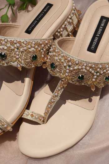 Buy Shradha Hedau Footwear Couture Beige Charu Embellished Block Heels Online at Aza Fashions Buy_Shradha Hedau Footwear Couture_Beige Charu Embellished Block Heels _Online_at_Aza_Fashions