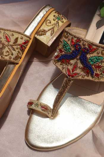Buy Shradha Hedau Footwear Couture Gold Tara Embroidered Block Heels Online at Aza Fashions Buy_Shradha Hedau Footwear Couture_Gold Tara Embroidered Block Heels _Online_at_Aza_Fashions