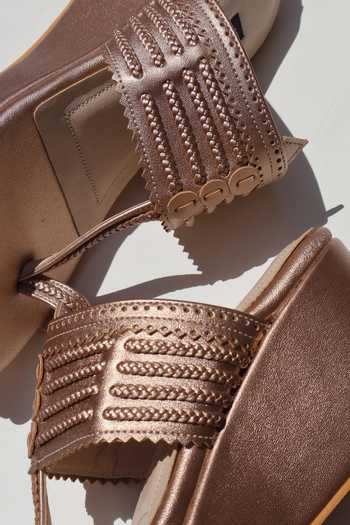 Buy Shradha Hedau Footwear Couture Rose Gold Myra Handcrafted Kolhapuri Wedges Online at Aza Fashions Buy_Shradha Hedau Footwear Couture_Rose Gold Myra Handcrafted Kolhapuri Wedges _Online_at_Aza_Fashions