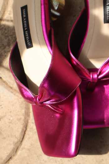 Shradha Hedau Footwear Couture_Pink Frida Metallic Matka Block Heels _Online_at_Aza_Fashions