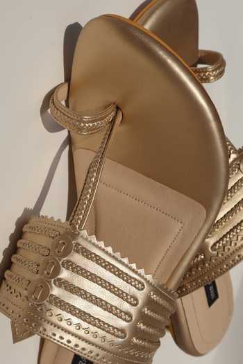 Buy Shradha Hedau Footwear Couture Gold Meridian Kolhapuri Block Heels Online at Aza Fashions Buy_Shradha Hedau Footwear Couture_Gold Meridian Kolhapuri Block Heels _Online_at_Aza_Fashions