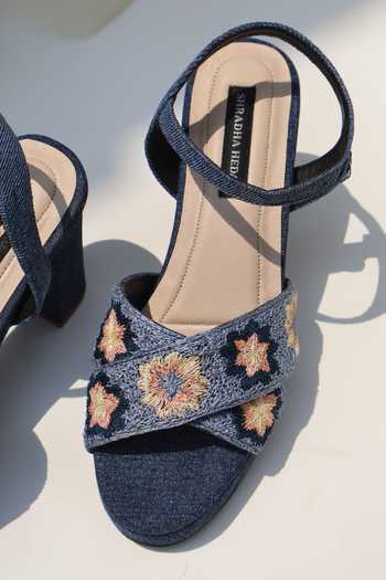 Shop Shradha Hedau Footwear Couture Blue Kiomi Floral Embroidered Block Heels Online at Aza Fashions Shop_Shradha Hedau Footwear Couture_Blue Kiomi Floral Embroidered Block Heels _Online_at_Aza_Fashions