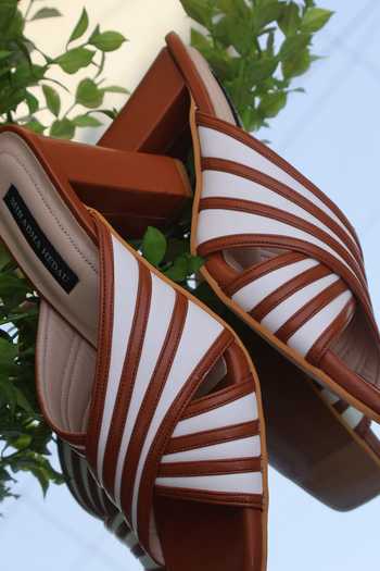 Buy Shradha Hedau Footwear Couture Tan Amalfi Multi Strap Block Heels Buy_Shradha Hedau Footwear Couture_Tan Amalfi Multi Strap Block Heels