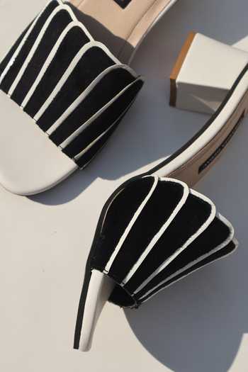 Buy_Shradha Hedau Footwear Couture_Black Mila Striped Strap Block Heels _Online_at_Aza_Fashions