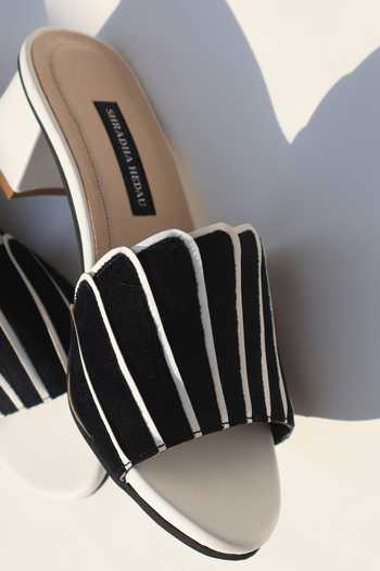 Shop_Shradha Hedau Footwear Couture_Black Mila Striped Strap Block Heels _Online_at_Aza_Fashions