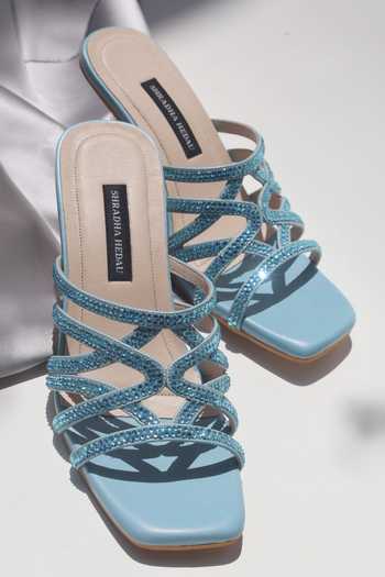 Shop_Shradha Hedau Footwear Couture_Blue Marina Embellished Strap Heels _Online_at_Aza_Fashions