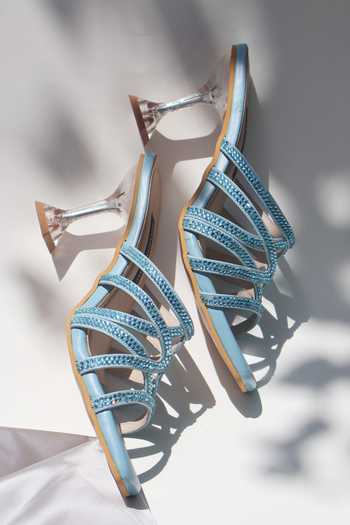Shradha Hedau Footwear Couture_Blue Marina Embellished Strap Heels _at_Aza_Fashions