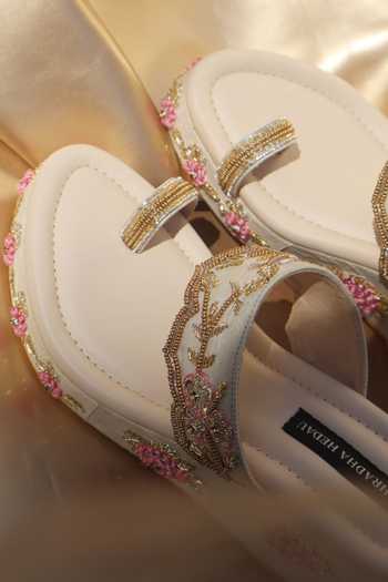 Shradha Hedau Footwear Couture Beige Verena Rose Embroidered Wedges Online at Aza Fashions Shradha Hedau Footwear Couture_Beige Verena Rose Embroidered Wedges _Online_at_Aza_Fashions