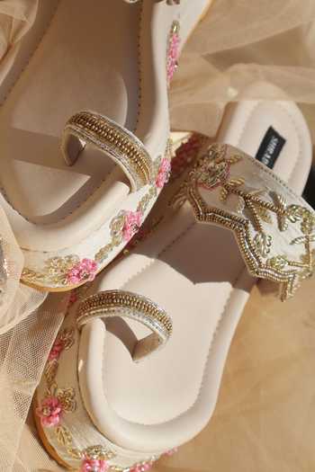 Buy Shradha Hedau Footwear Couture Beige Verena Rose Embroidered Wedges Online at Aza Fashions Buy_Shradha Hedau Footwear Couture_Beige Verena Rose Embroidered Wedges _Online_at_Aza_Fashions