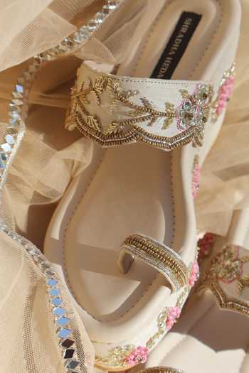 Buy Shradha Hedau Footwear Couture Beige Verena Rose Embroidered Wedges Buy_Shradha Hedau Footwear Couture_Beige Verena Rose Embroidered Wedges