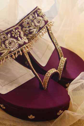 Shradha Hedau Footwear Couture Wine Myra Hand Embroidered Wedges Online at Aza Fashions Shradha Hedau Footwear Couture_Wine Myra Hand Embroidered Wedges _Online_at_Aza_Fashions