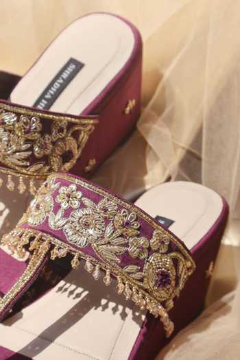 Buy Shradha Hedau Footwear Couture Wine Myra Hand Embroidered Wedges Online at Aza Fashions Buy_Shradha Hedau Footwear Couture_Wine Myra Hand Embroidered Wedges _Online_at_Aza_Fashions