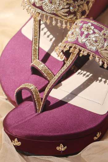 Buy Shradha Hedau Footwear Couture Wine Myra Hand Embroidered Wedges Buy_Shradha Hedau Footwear Couture_Wine Myra Hand Embroidered Wedges