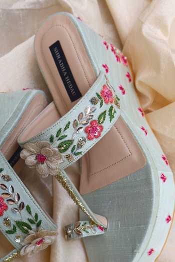 Shop Shradha Hedau Footwear Couture Grey Ishani Embellished Wedges Online at Aza Fashions Shop_Shradha Hedau Footwear Couture_Grey Ishani Embellished Wedges _Online_at_Aza_Fashions
