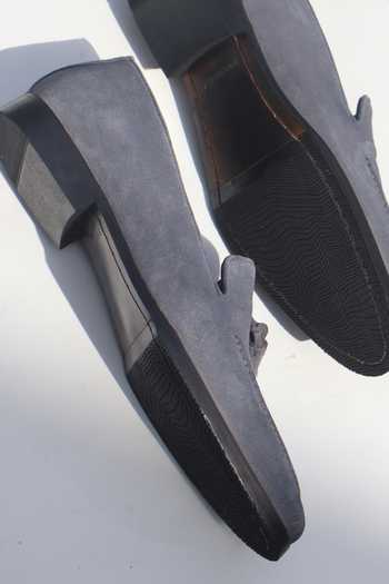 Shradha Hedau Footwear Couture Grey Vincent Suede Moccasin Loafers Online at Aza Fashions Shradha Hedau Footwear Couture_Grey Vincent Suede Moccasin Loafers _Online_at_Aza_Fashions