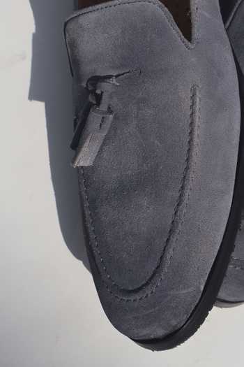 Shop Shradha Hedau Footwear Couture Grey Vincent Suede Moccasin Loafers Online at Aza Fashions Shop_Shradha Hedau Footwear Couture_Grey Vincent Suede Moccasin Loafers _Online_at_Aza_Fashions