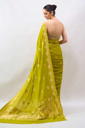 Mint N Oranges Floral Embroidered Saree With Running Blouse 