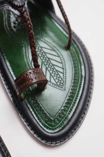 Shradha Hedau Footwear Couture Green Malhar Leather Slider Sandals Online at Aza Fashions Shradha Hedau Footwear Couture_Green Malhar Leather Slider Sandals _Online_at_Aza_Fashions