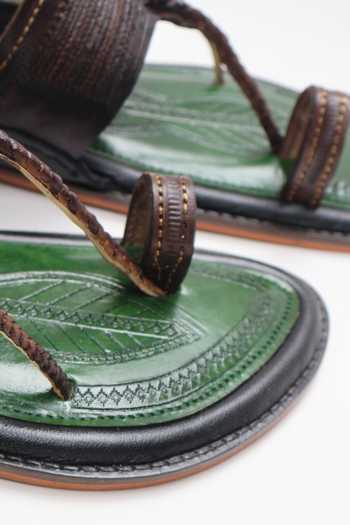 Buy Shradha Hedau Footwear Couture Green Malhar Leather Slider Sandals Online at Aza Fashions Buy_Shradha Hedau Footwear Couture_Green Malhar Leather Slider Sandals _Online_at_Aza_Fashions