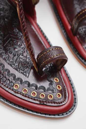 Shradha Hedau Footwear Couture Burgundy Saurish Leather Slider Sandals Online at Aza Fashions Shradha Hedau Footwear Couture_Burgundy Saurish Leather Slider Sandals _Online_at_Aza_Fashions